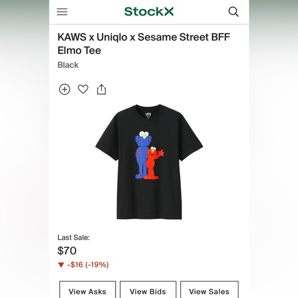 Kaws X Uniqlo X Sesame Street BFF Elmo Tee NWOT - Picture 7 of 7